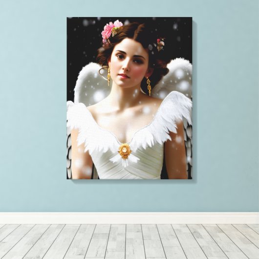 Mooie engel in sneeuwliefhebbers canvas afdruk (Insitu (Houten vloer))