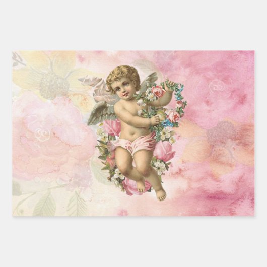 Mooie  engel met bloemen inpakpapier vel (Voorkant)