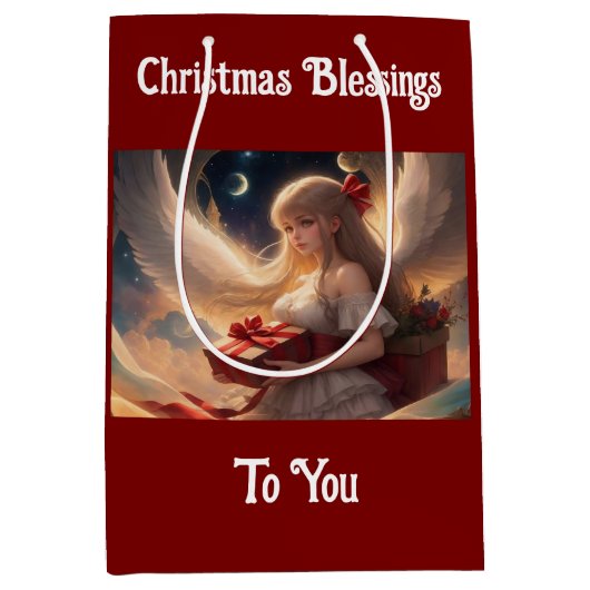 Mooie engel met Cadeaus cadeau tas Medium Cadeauzakje (Voorkant)