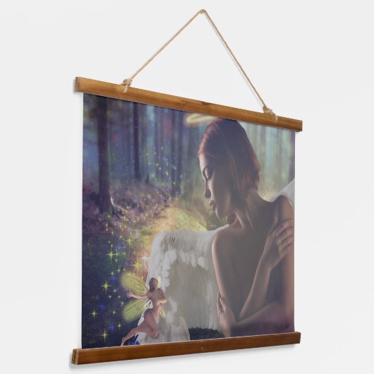 Mooie engel met Fairy Fantasy Art Hangend Wandkleed (Gebogen)