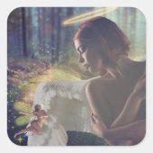 Mooie engel met Fairy Fantasy Art Vierkante Sticker (Voorkant)