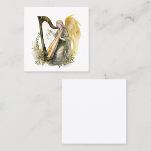 Mooie engel spelen harp Waterverf Vierkante Visitekaartje (Voorkant / Achterkant)