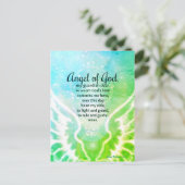 Mooie Engel van God Gebed Helder Groen Blauw Briefkaart (Staand voorkant)