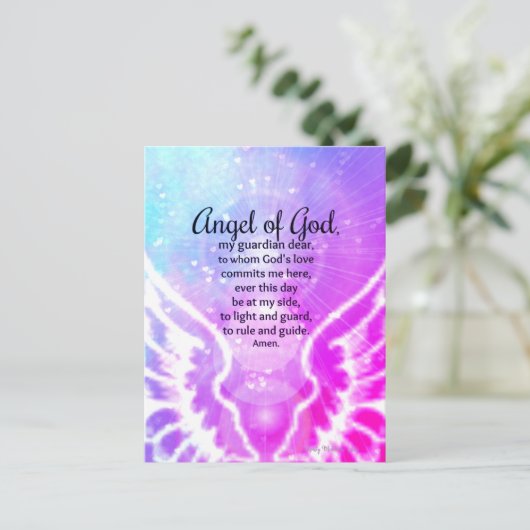Mooie Engel van God Gebed Roze Waterverf Briefkaart (Staand voorkant)