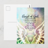 Mooie Engel van God Gebed Wings Groen Blauw Briefkaart (Voorkant / Achterkant)