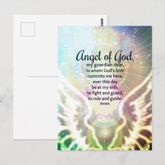 Mooie Engel van God Gebed Wings Groen Blauw Briefkaart (Voorkant / Achterkant)