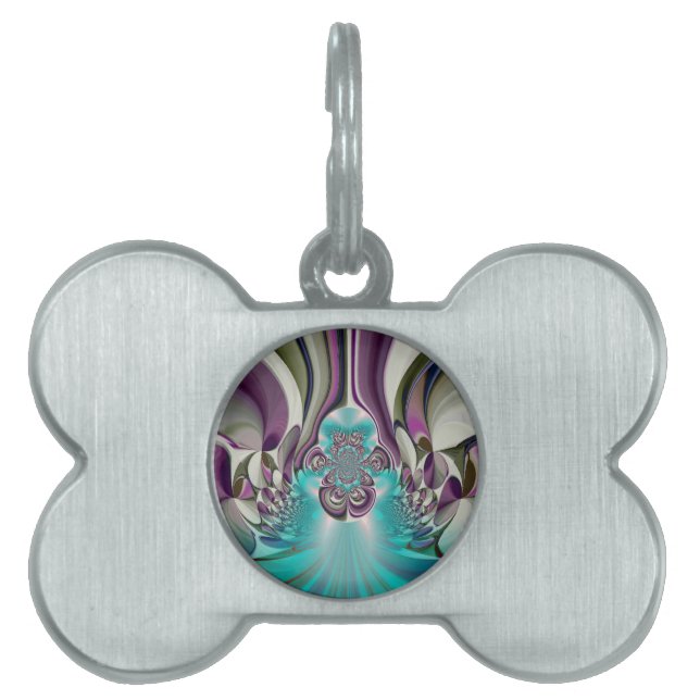 Mooie engelachtige Paarse en cyaan Abstracte print Huisdieren Naamplaatje (voorkant)