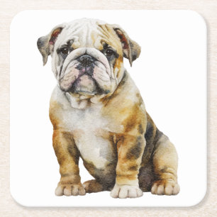 Mooie Engelse Bulldog Cadeaus Waterverf Puppy Hond Kartonnen Onderzetters