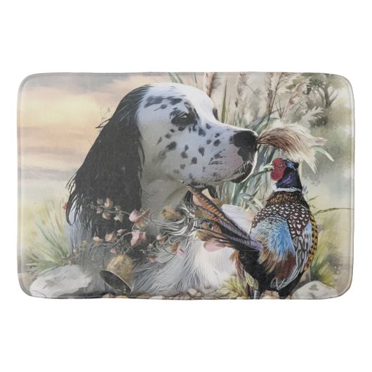 Mooie Engelse Setter met fazant , Art Badmat (Voorkant)