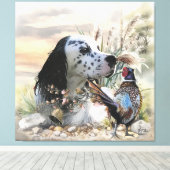 Mooie Engelse Setter met fazant , Art Canvas Afdruk (Insitu (Houten vloer))