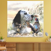 Mooie Engelse Setter met fazant , Art Canvas Afdruk (Insitu (Woonkamer))