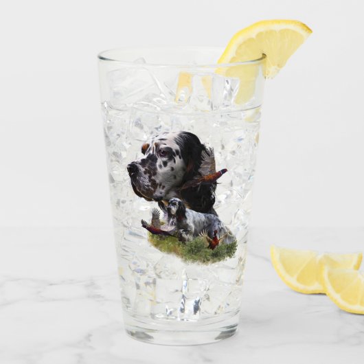 Mooie Engelse Setter met fazant , Art Glas (Achterkant ijs)