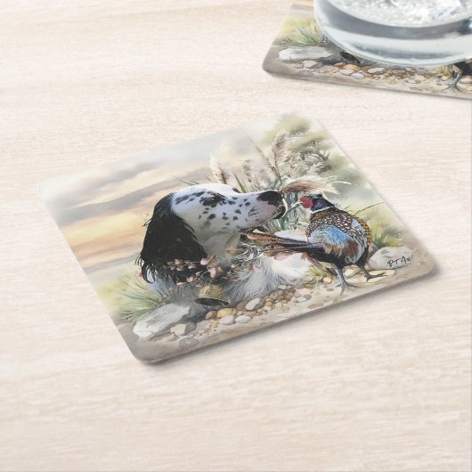 Mooie Engelse Setter met fazant , Art Kartonnen Onderzetters (Schuin)