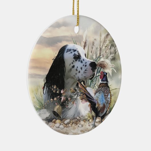 Mooie Engelse Setter met fazant , Art Keramisch Ornament (Rechts)