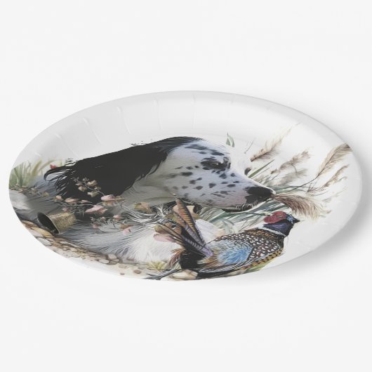 Mooie Engelse Setter met fazant , Art Papieren Bordje (Gekanteld)