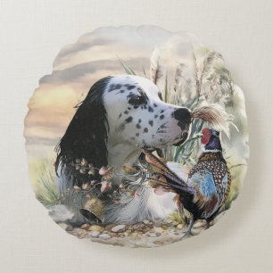 Mooie Engelse Setter met fazant , Art Rond Kussen