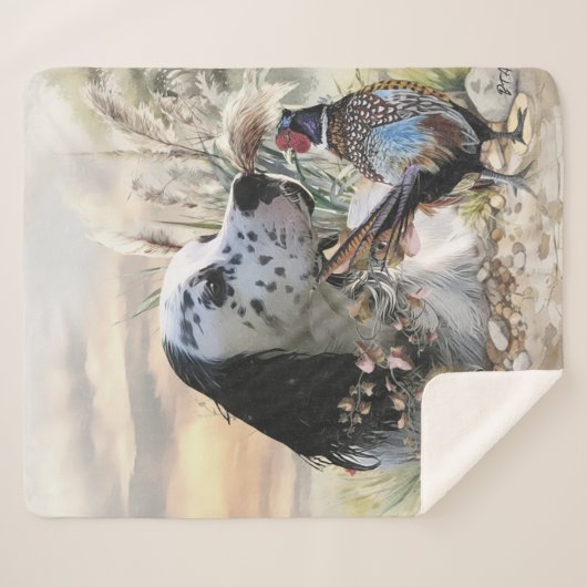 Mooie Engelse Setter met fazant , Art Sherpa Deken (Voorkant (horizontaal))