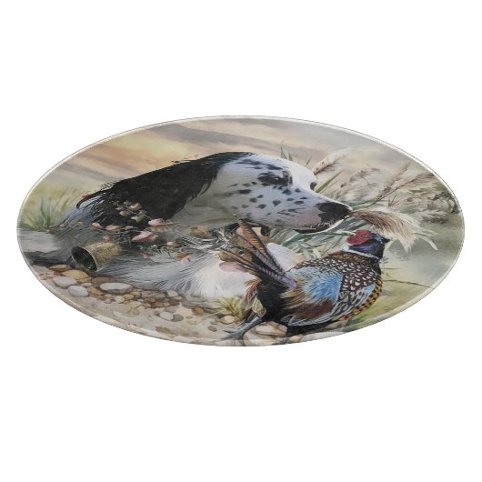 Mooie Engelse Setter met fazant , Art Snijplank (Hoek)