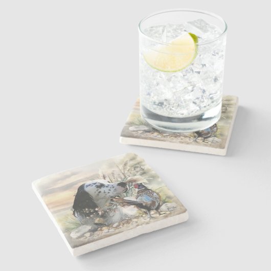 Mooie Engelse Setter met fazant , Art Stenen Onderzetter (Zijkant)