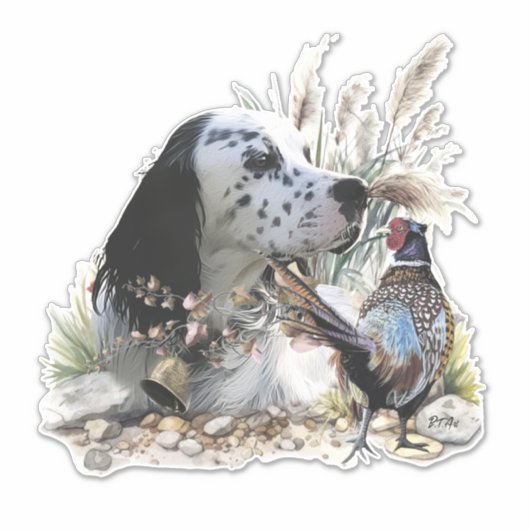 Mooie Engelse Setter met fazant , Art Sticker (Voorkant)