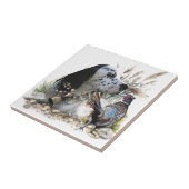 Mooie Engelse Setter met fazant , Art Tegeltje (Zijkant)