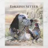 Mooie Engelse Setter met fazant , Art Wijn Etiket (Enkel label)