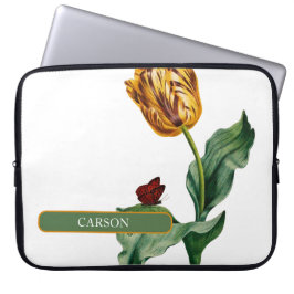 Mooie Enkele Rode en Gele Tulp met Naam Laptop Sleeve