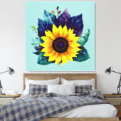 Mooie enkelvoudige open zonnebloem canvas afdruk (Insitu (Slaapkamer))