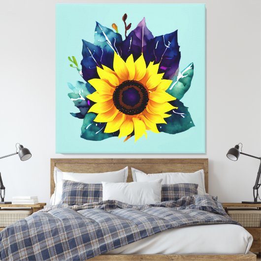 Mooie enkelvoudige open zonnebloem canvas afdruk (Insitu (Slaapkamer))