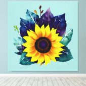 Mooie enkelvoudige open zonnebloem canvas afdruk (Insitu (Houten vloer))