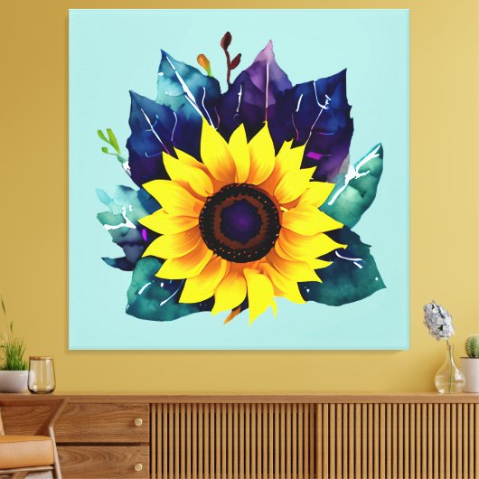 Mooie enkelvoudige open zonnebloem canvas afdruk (Insitu (Woonkamer))