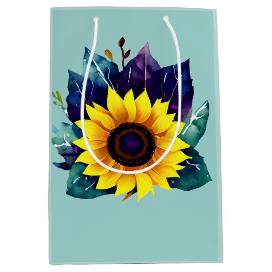 Mooie enkelvoudige open zonnebloem medium cadeauzakje (Voorkant)