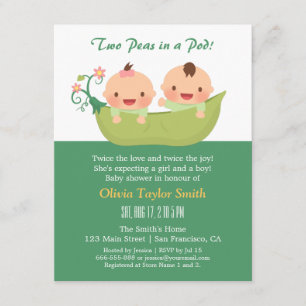 Mooie Erwtjes in een Peul Twin Babyshower Uitnodig Kaart