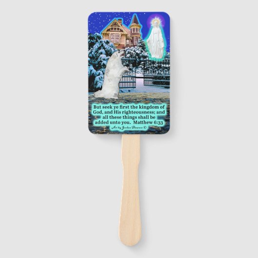 Mooie Eskie en Engel Schrift Mattheüs 6:33 Handwaaier (Voorkant)