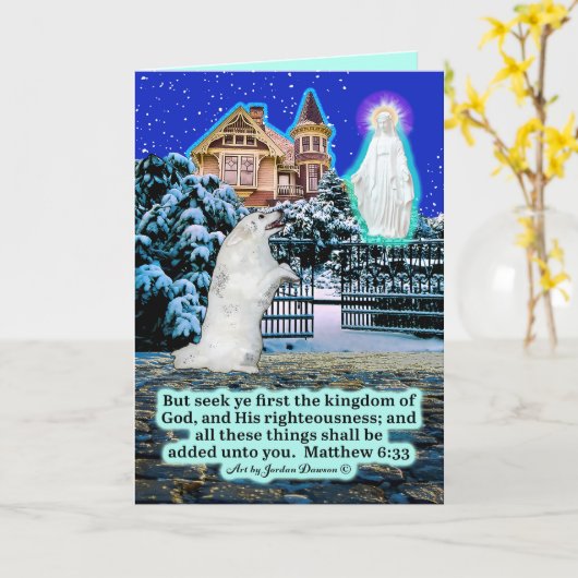 Mooie Eskie en Engel Schrift Mattheüs 6:33 Kaart (Gele Bloem)