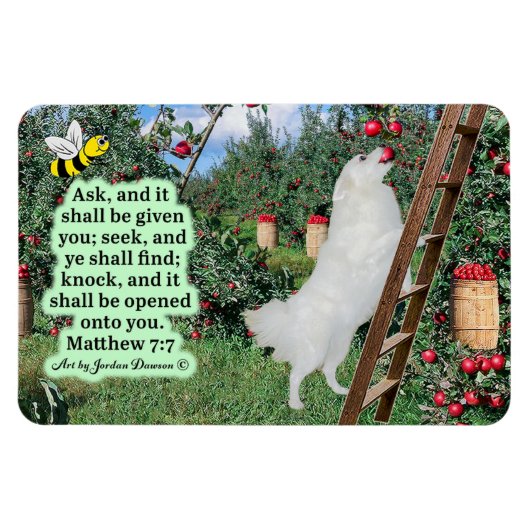 Mooie Eskie en Orchard Schrift Mattheüs 7:7 Magneet (Horizontaal)