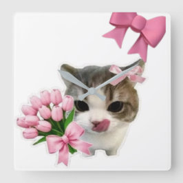Mooie esthetische kat met roze strikken wandklok -