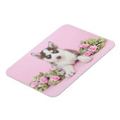 Mooie estige puppy met roze rozen magneet (Linkerzijde)