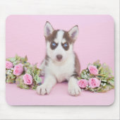 Mooie estige puppy met roze rozen muismat (Voorkant)