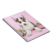 Mooie estige puppy met roze rozen notitieboek (Rechterzijde)