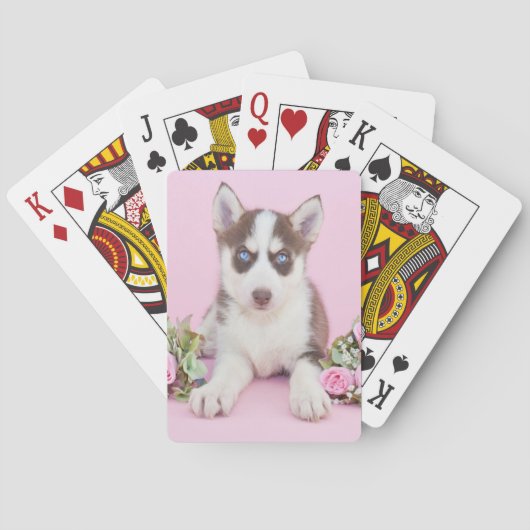 Mooie estige puppy met roze rozen pokerkaarten (Achterkant)