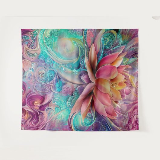 Mooie etherische grillige lotusbloem wandkleed (Voorkant (horizontaal))