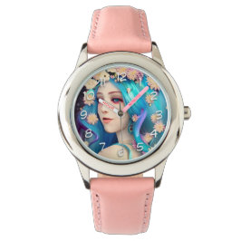 Mooie etherische meisje met bloemen horloge