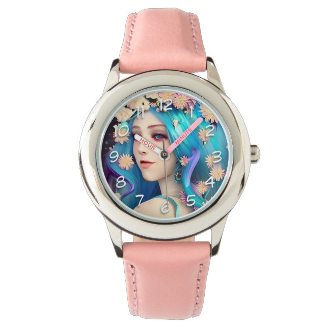 Mooie etherische meisje met bloemen   horloge (Voorkant)