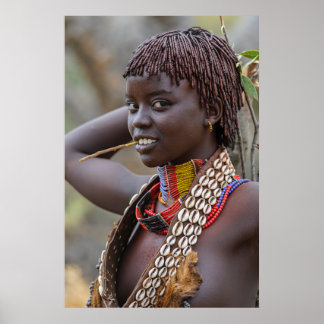 Mooie Ethiopische vrouw uit Omo Valley Poster