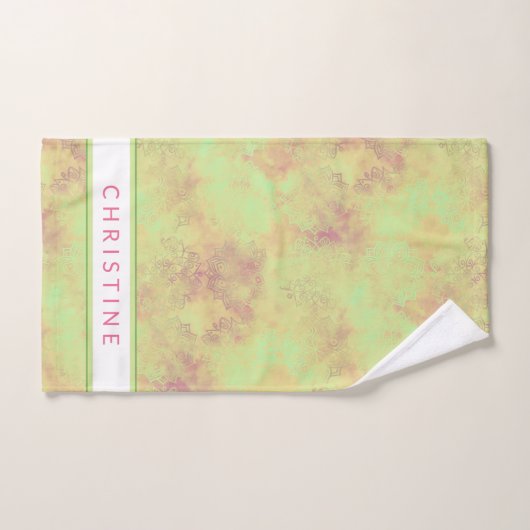 Mooie exotische bloemen op batik-groen gebruik bad handdoek (Handdoek)