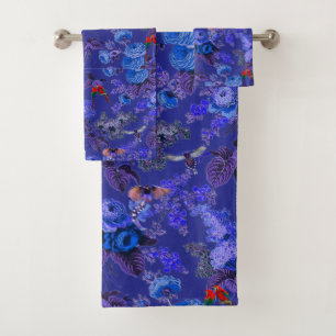 Mooie exotische vogel, blauwe achtergrond bad handdoek