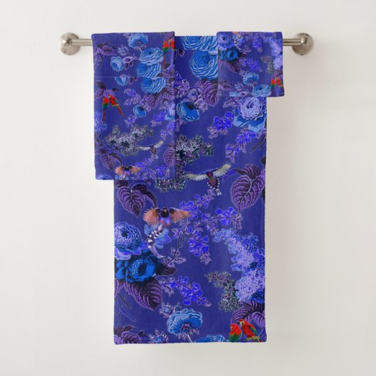 Mooie exotische vogel, blauwe achtergrond bad handdoek (Insitu)