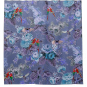 Mooie exotische vogel, blauwe achtergrond douchegordijn (Voorkant)