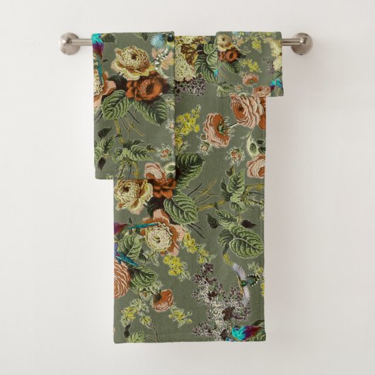 Mooie exotische vogel, Moerasgroene achtergrond Bad Handdoek (Insitu)